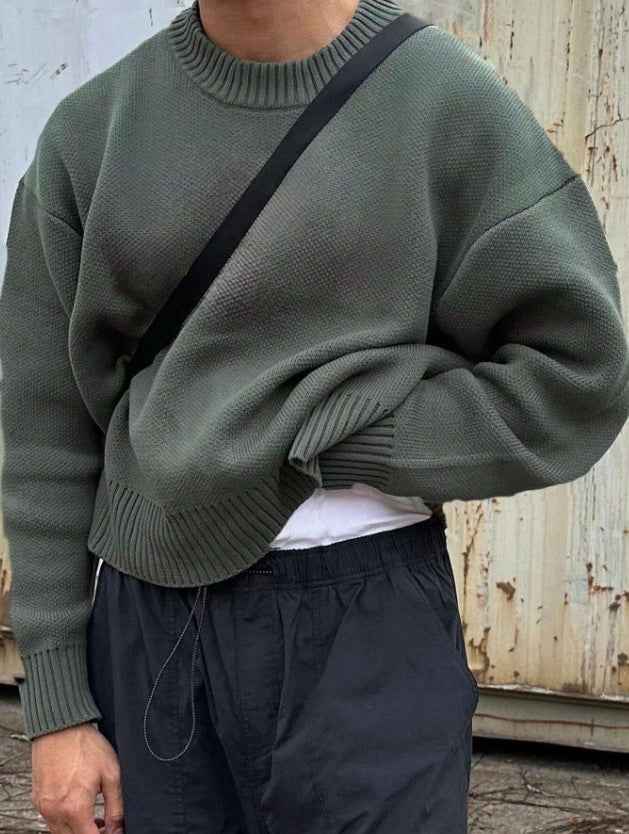 Solid Color Pullover Sweater Knitwear Men&