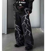 Retro Minority Washed Lightning Embroidered Jeans