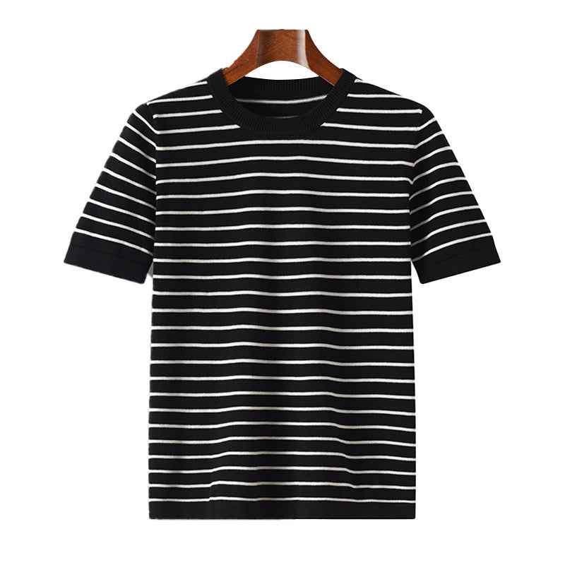 New Striped Round Neck Breathable Men&