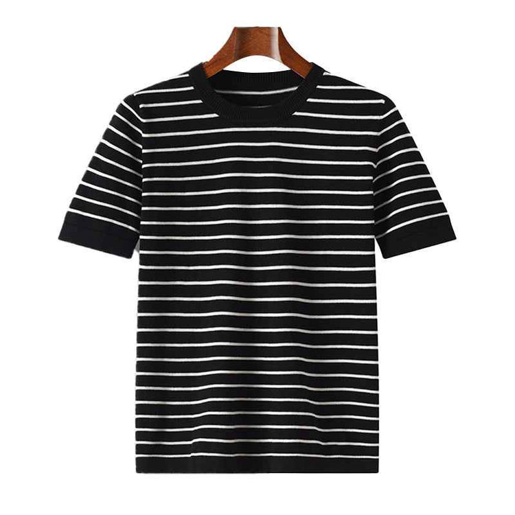 New Striped Round Neck Breathable Men&