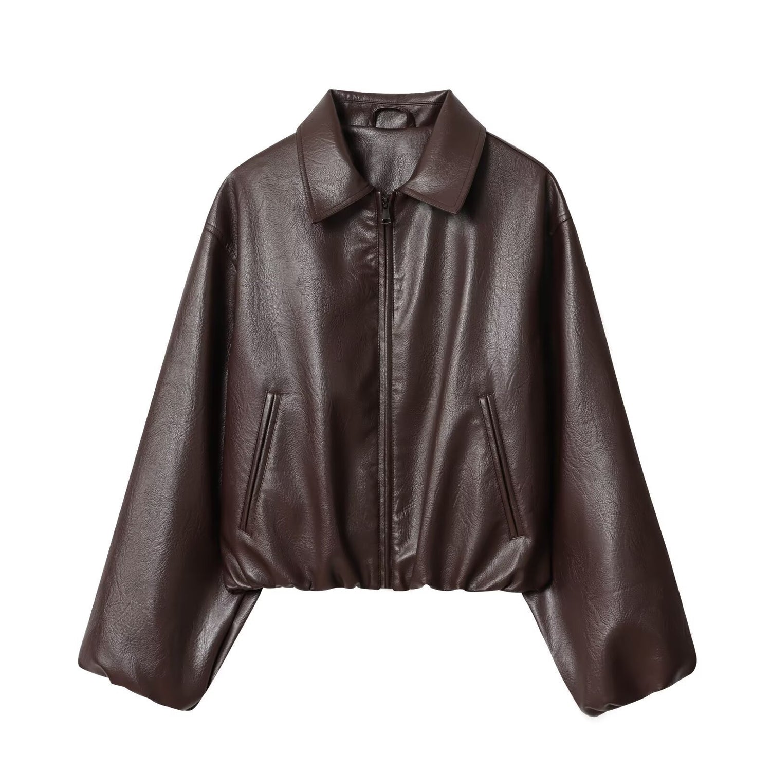 Lapel PU Zipper Jacket - Long Sleeve Baseball Uniform Jacket - Florence Luxe