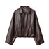 Lapel PU Zipper Jacket - Long Sleeve Baseball Uniform Jacket - Florence Luxe