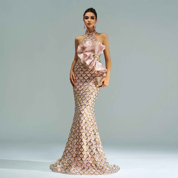 Halter Sequined Mermaid Evening Dress