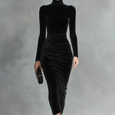 Black Velvet Turtleneck Dress for Women – Half-Length Style - Florence Luxe