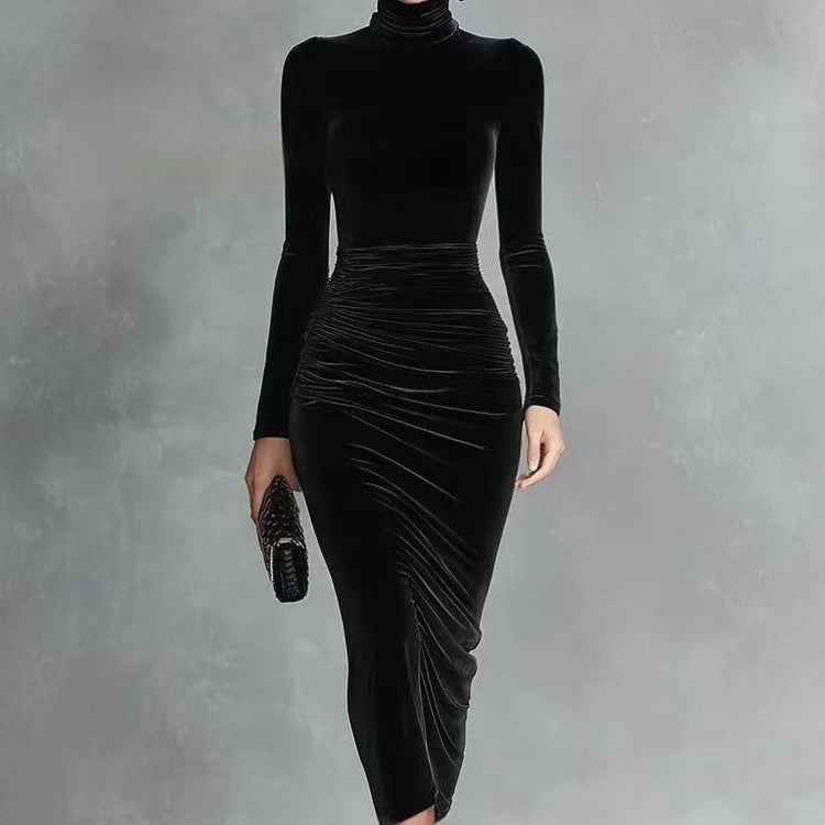 Black Velvet Turtleneck Dress for Women – Half-Length Style - Florence Luxe