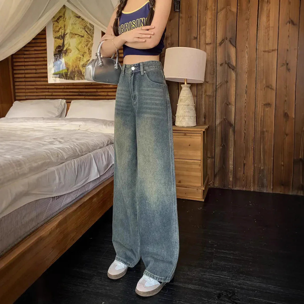 American Retro Loose Slimming Pants - New Straight Mop Style - Florence Luxe