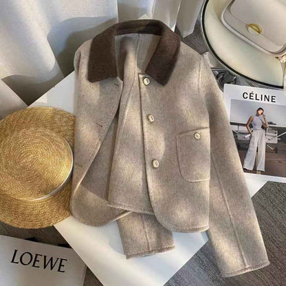 French Style Beige Double-Sided Coat for Women