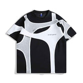 Double-Layer Padded Shoulder T-Shirt with Short Sleeves and Stitching Detail