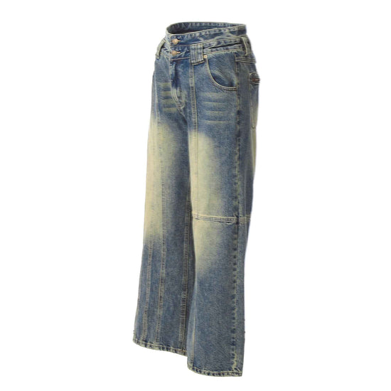 Retro Washed-Out Jeans with Deconstructed Stitching Design - Loose All-Match Style