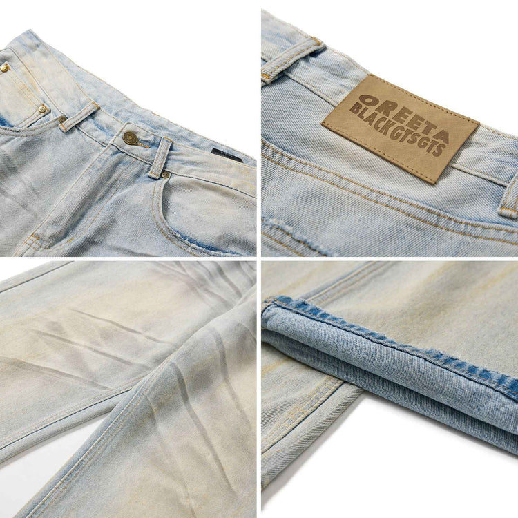 American Worn Jeans - Trendy Washed Old Lightning Crack Design