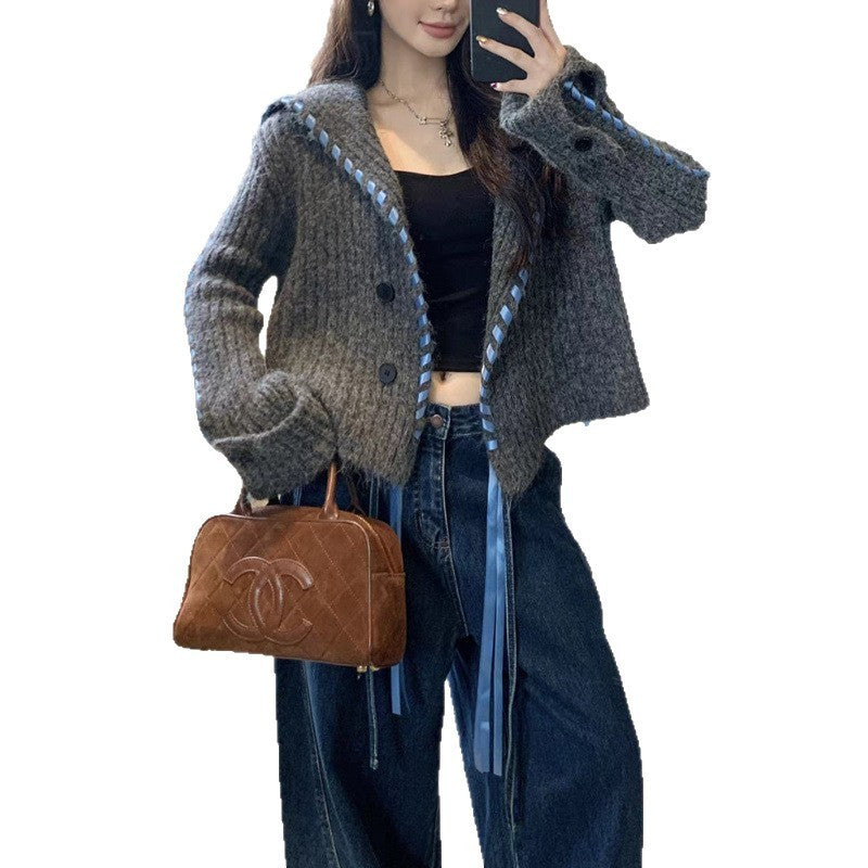 Handmade Ribbon Knitted Cardigan Coat For Women.