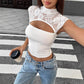 Sexy Lace Spliced Slim Hollow-out Short Top For Hot Girls