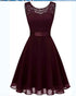 European And American Hollow Waist Solid Color Dress - Sleeveless Lace Hepburn Style