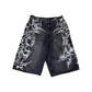 American Gothic Denim Shorts - Retro Printed Vintage Style - Florence Luxe