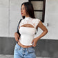 Sexy Lace Spliced Slim Hollow-out Short Top For Hot Girls