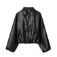 Lapel PU Zipper Jacket - Long Sleeve Baseball Uniform Jacket - Florence Luxe