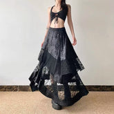 Dark Style Hot Girl Irregular Lace Stitching Skirt - Trendy Dark Lace Stitching Skirt - Florence Luxe