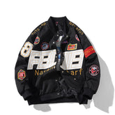 Racing Suit Motorcycle Jacket with Embroidered Baseball Design - Florence Luxe