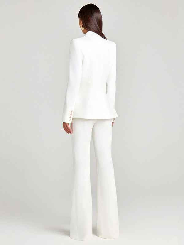 White Blazer and Trousers Suit - Stylish Single Breasted 2-Piece Set