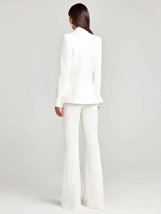White Blazer and Trousers Suit - Stylish Single Breasted 2-Piece Set