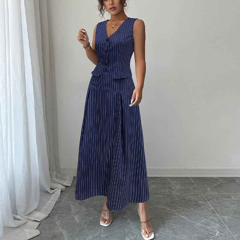 Vest Skirt Two-piece Set Striped Dress Suit For Women