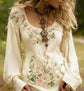 Grass Flower Embroidered Linen Shirt – Elegant & Eco-Friendly Style - Florence Luxe