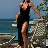 Lace-up Crocheted Slim Dress with Side Slit and Three-dimensional Design - Florence Luxe