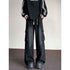 Washed Vintage Denim Wide-Leg Pants for Men with Multi-Pockets