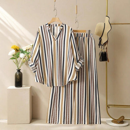 Striped V-neck Suit for Women - Stylish & Chic Design - Florence Luxe