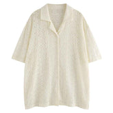 Thin Casual Vacation Knitted Lace Short Sleeve Top