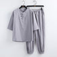 Linen Short Sleeve Suit Buckle Half Buddhist set - Florence Luxe