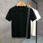 Striped Knitted Summer T-Shirt for Men - Youth Slim Fit High-end Retro Short Sleeve
