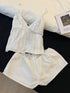 Home Simple Slim Fit White Suspender Pajamas For Women.