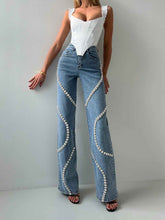 Rhinestone Loose Straight Leg Jeans for Women - Fashionable Casual Pants with Stylish Denim Design