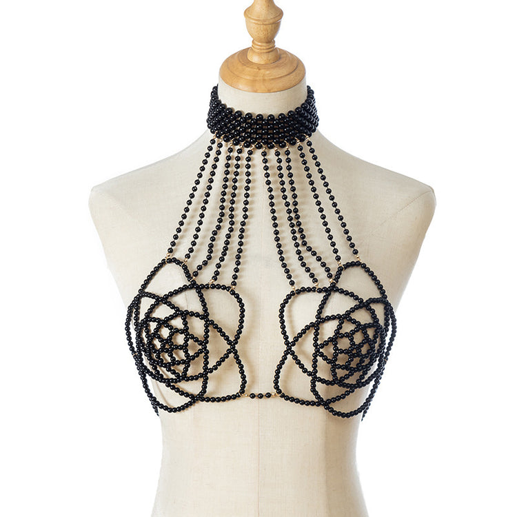 New Fashion Pearl Rose Pattern Chest Necklace.