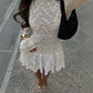 Fashionable Sexy Babe Lace Sheer Long Sleeve Dress