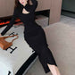 Hollow Frog Button Dress Slim Waist Hip