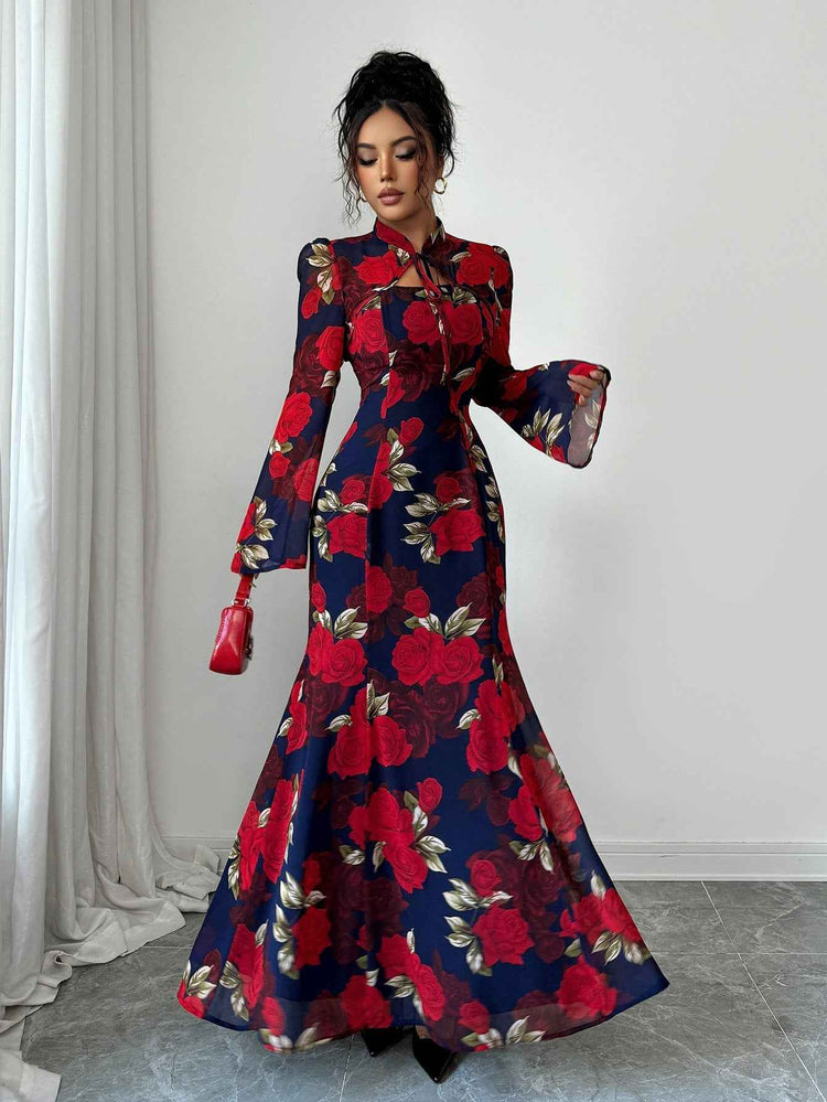 Elegant Style Printed Long-sleeved Dress For Women
