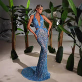 Halter Deep V-Neck Evening Dress - New Slim Slimming Party Stage Hostess Dress - Florence Luxe