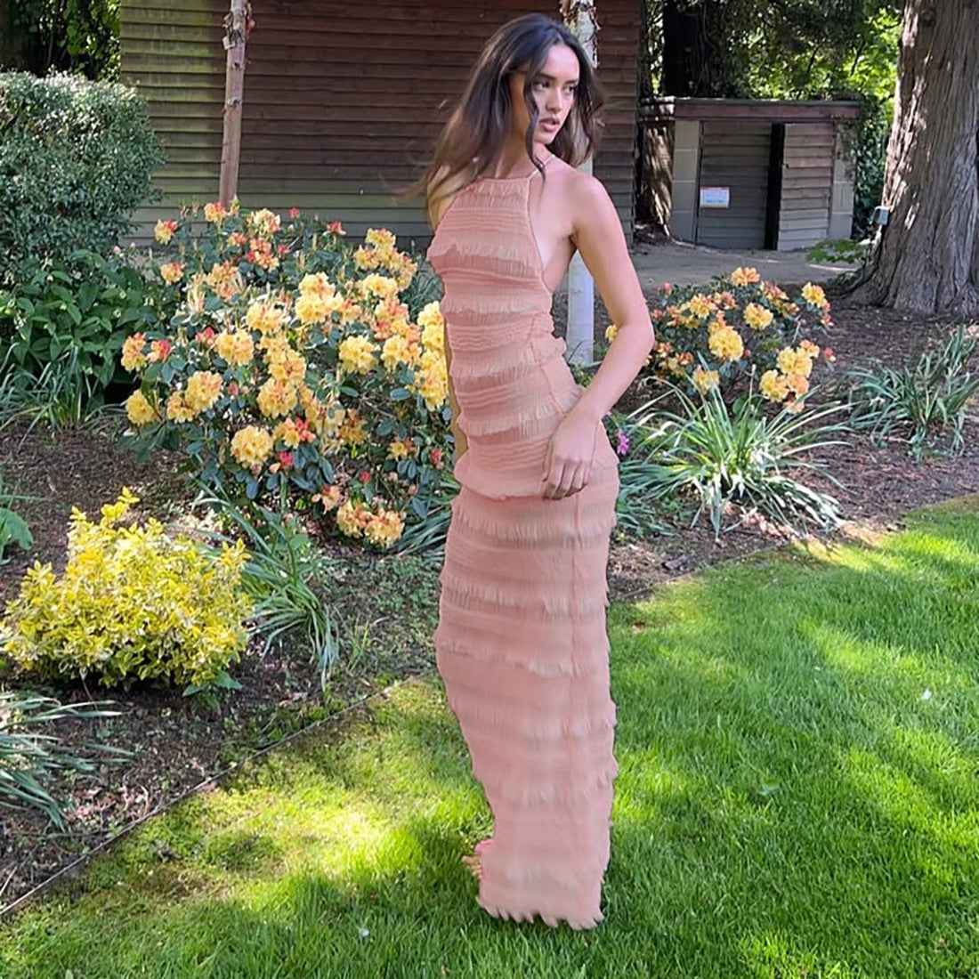 Fashion Women Tied Backless Slim Fit Dress