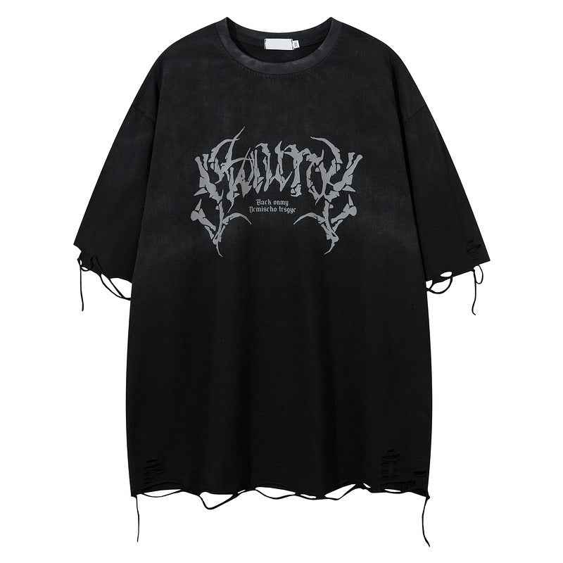 Retro Loose Tattered Jeans for Summer - Personality Half Sleeve Design