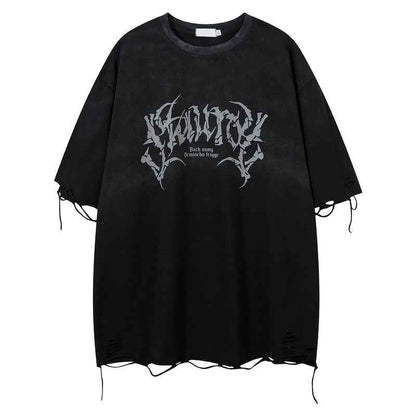 Retro Loose Tattered Jeans for Summer - Personality Half Sleeve Design