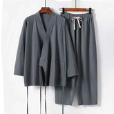 Trendy Cotton Linen Cardigan Suit: Stylish Two-Piece Hanfu for Modern Fashion