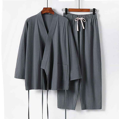 Trendy Cotton Linen Cardigan Suit: Stylish Two-Piece Hanfu for Modern Fashion