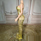Golden Mermaid Formal Dress with Bright Surface Bandage Design and Slimming Waist - Florence Luxe
