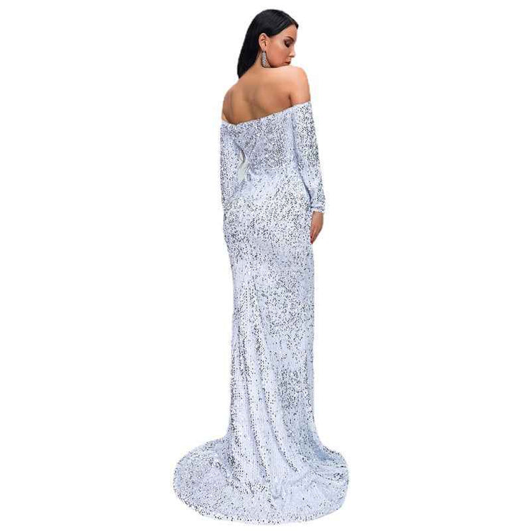 Strapless Long Sleeve Sequins Evening Dress for Parties - Perfect Strapless Sequins Evening Dress