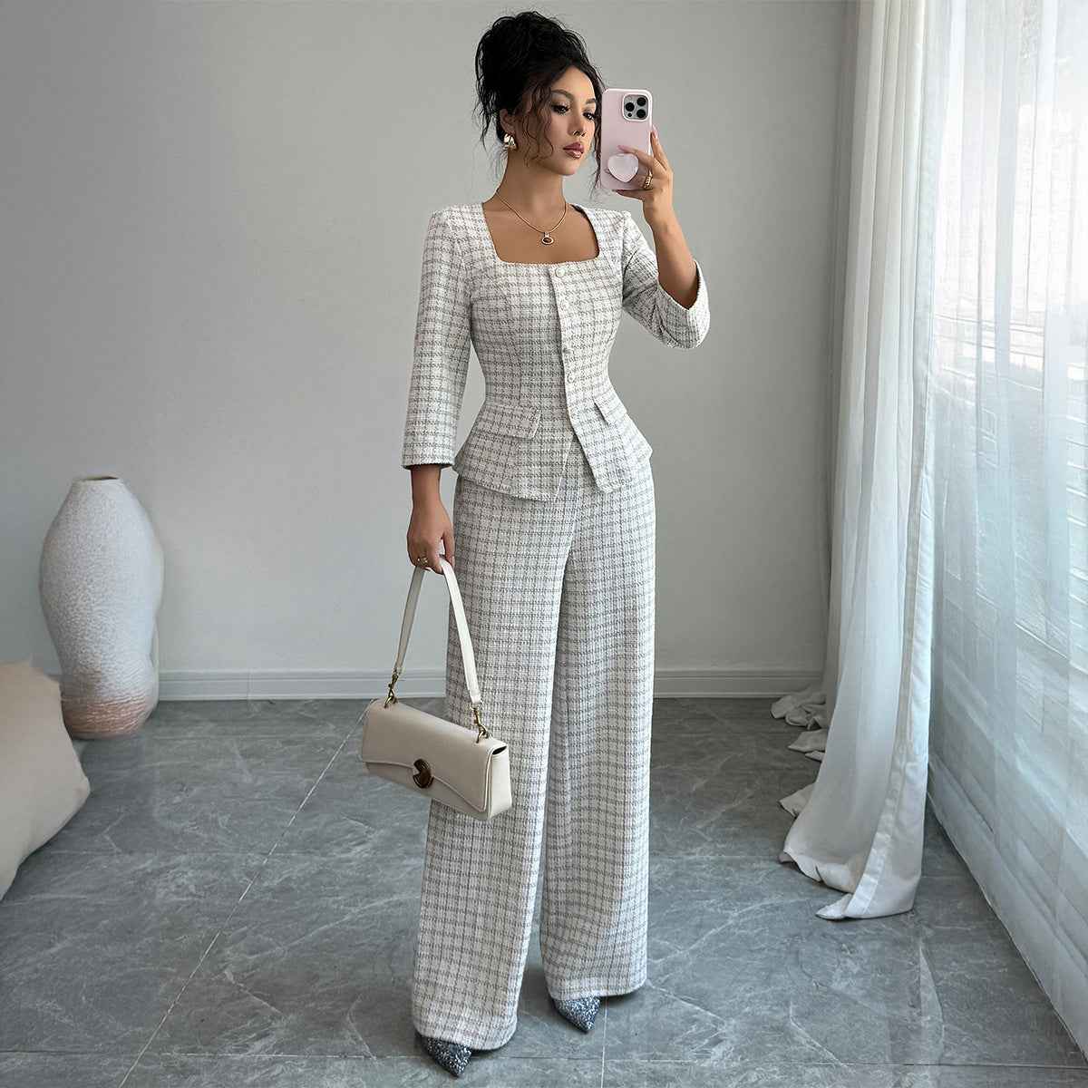 Elegant High-end Long-sleeved Shirt And Trousers Two-piece Set For Women