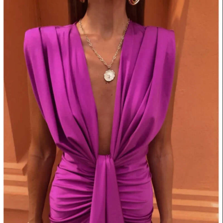 Solid Color Lace High Waist Dress for an Elegant V-neck Style - Florence Luxe