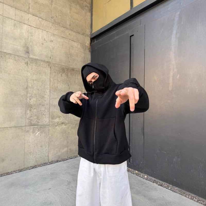 Double-layer Masked Hooded Loose Zip Men&