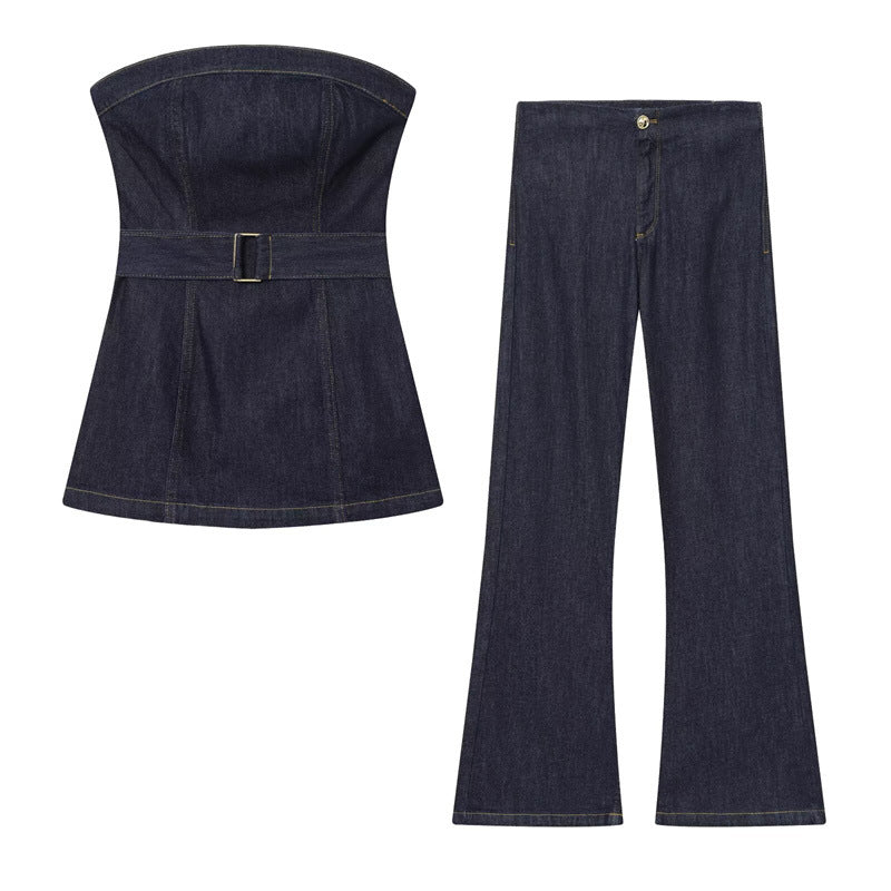 Denim Bustier Top and Wide-Leg Jeans for a Trendy Chic Look - Florence Luxe